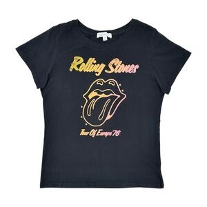 Daydreamer Hot Lips Rolling Stones Black Graphic Print Studded T-Shirt Band Tee